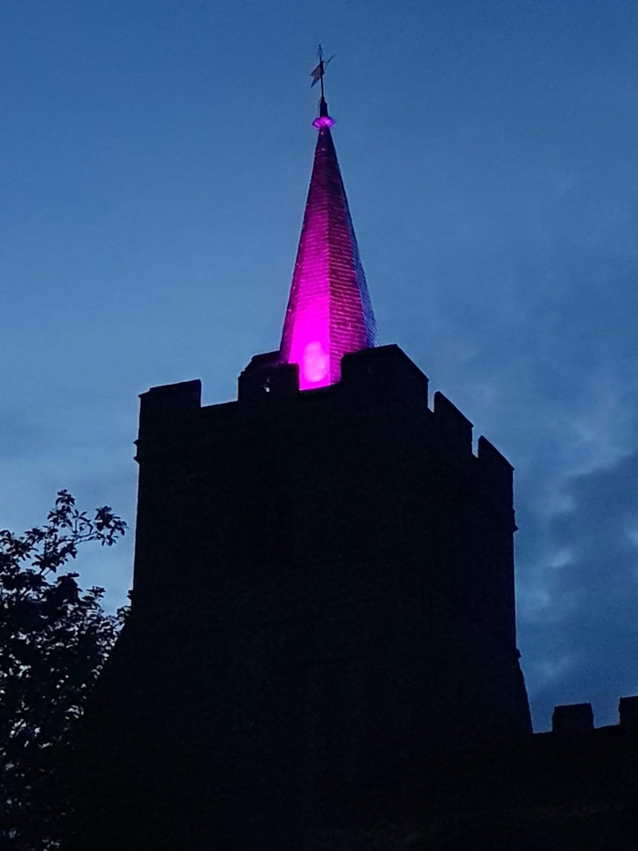 Stebbing church tower lit for the Platinum Jubilee
